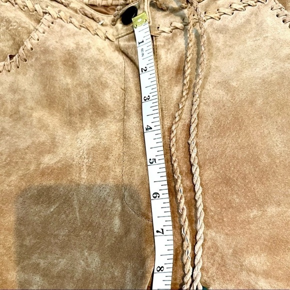Vintage Wilsons Leather Suede Braided Flare Pants Tan Western Boho Y2K Size 10 - Picture 9 of 13
